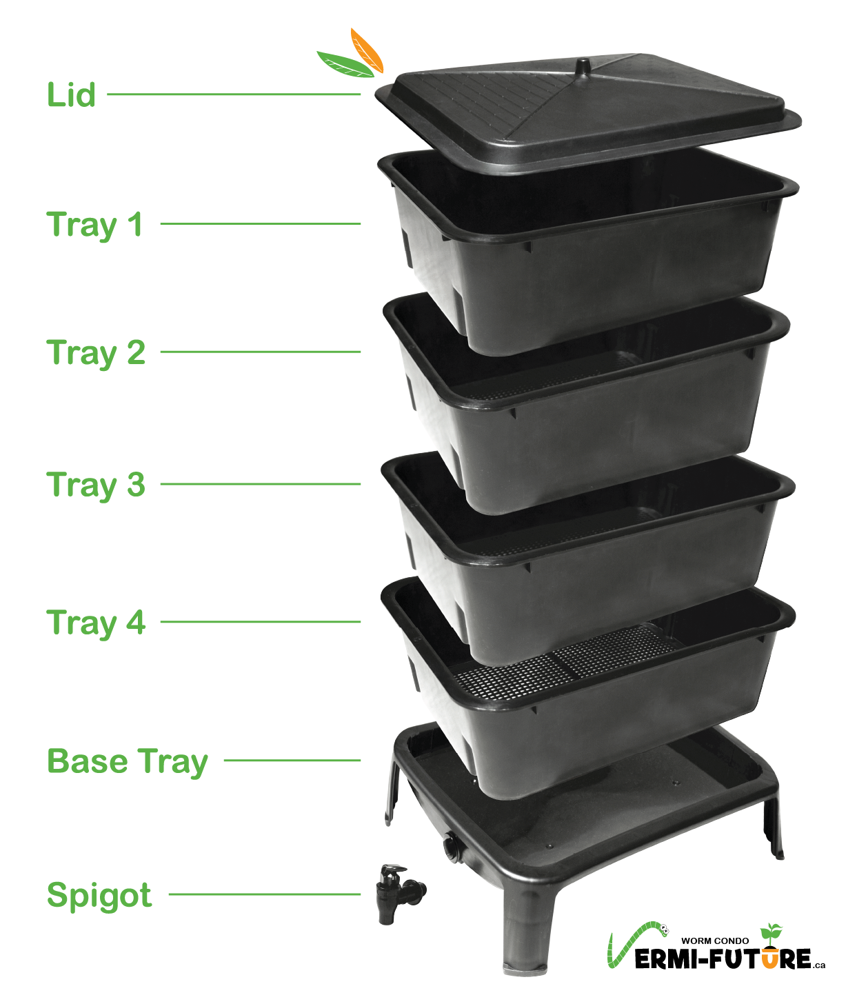 VERMI-FUTURE Worm Condo 4 plateaux incluant kit de démarrage et lecteur de sol 3-1